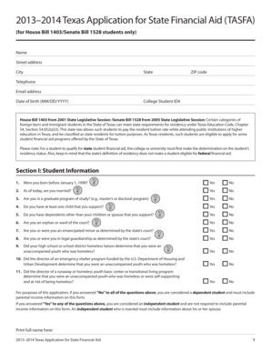 2013–2014 Texas Application for State Financial Aid