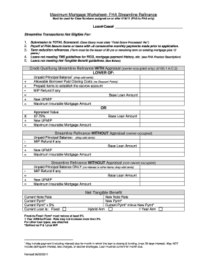 Maximum Mortgage Worksheet - FHA Streamline Refinance