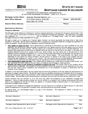 Idaho Mortgage Lender Disclosure