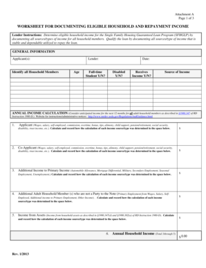 USDA Single Family Housing Guaranteed Loan Income Worksheet