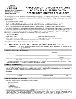 Kansas Application to Modify Failure to Comply Suspension