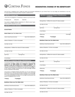 Cortina Funds IRA Beneficiary Designation Form