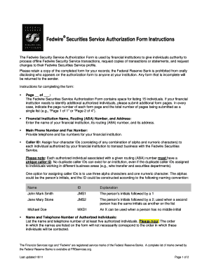 Fedwire Securities Service Authorization Form