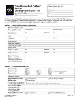 Federal Reserve Difference Claim Request Form