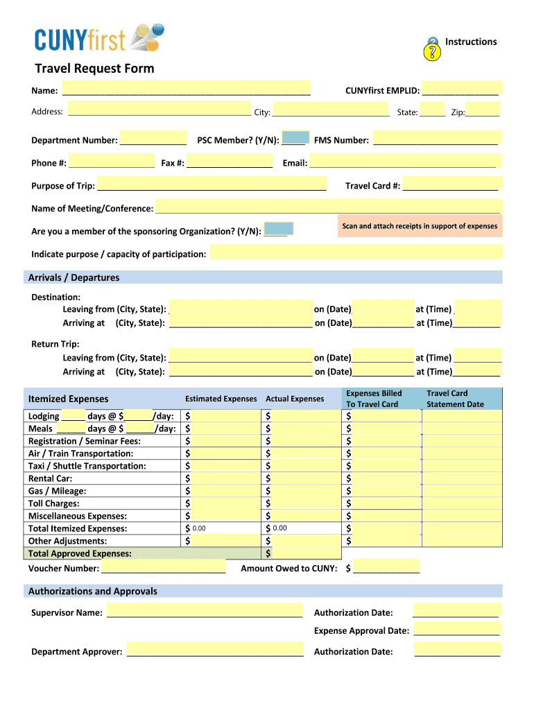 Travel Request Form - CUNY - laguardia Preview on Page 1.