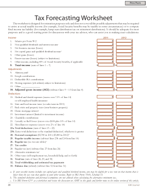 Tax Forecasting Worksheet