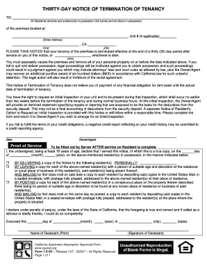 California 30-Day Notice of Tenancy Termination