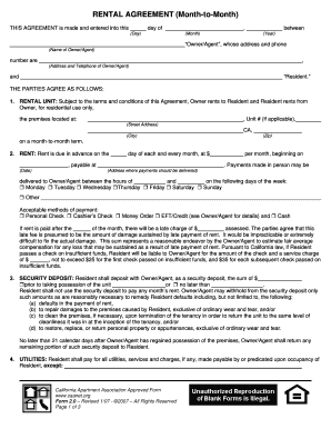 California Month-to-Month Rental Agreement