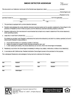 Smoke Detector Addendum to Rental Lease Agreement