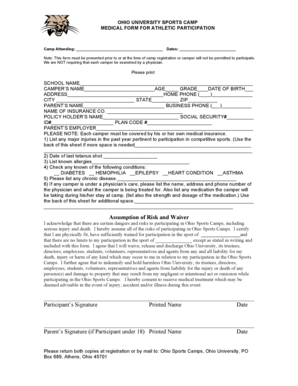 Ohio University Sports Camp Medical Form