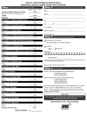 2006-07 Iowa Women’s Basketball Season Ticket Application