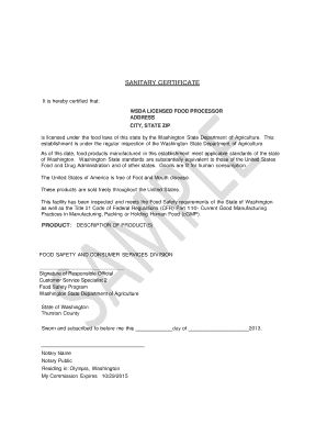 Sanitary Certificate