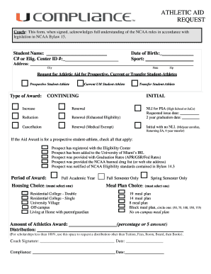 Athletic Aid Request Form