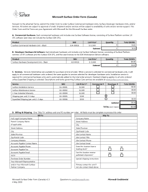 Microsoft Surface Order Form (Canada)