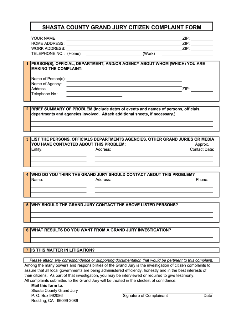 grand jury complaint form Preview on Page 1.