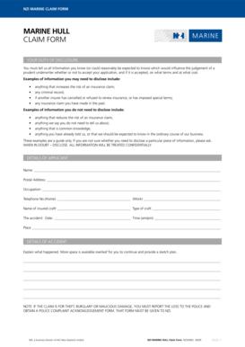 NZI Marine Hull Claim Form