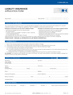 Commercial Liability Insurance Application Form
