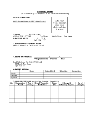 Student bio data - BIO DATA FORM Affix your recent passport sized color photo and ...