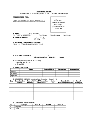 Biodata Form for OSD Establishment