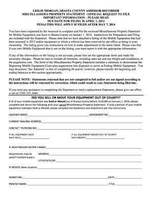 Miscellaneous Property Statement - Shasta County