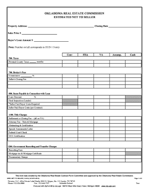 Oklahoma Real Estate Commission Net to Seller Form