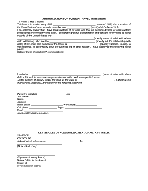 Authorization for Foreign Travel with Minor