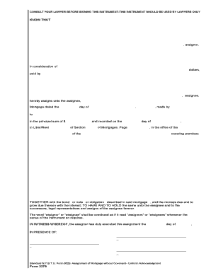 New York Assignment of Mortgage without Covenant