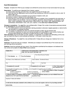 City of Flint Income Tax Withholding Certificate