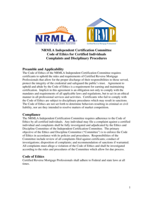 NRMLA Code of Ethics for Certified Reverse Mortgage Professionals