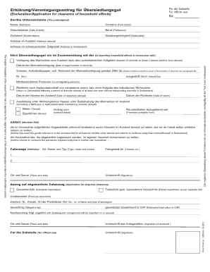 Formular für die Zollabfertigung von Übersiedlungsgut