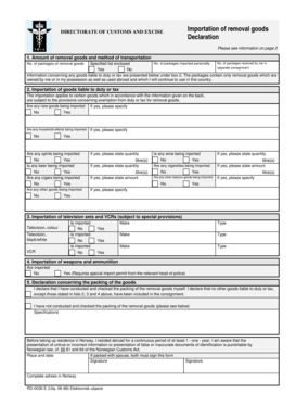 Norwegian Customs Removal Goods Declaration