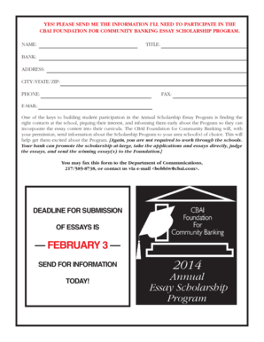 FEBRUARY 3 Annual Essay Scholarship Program