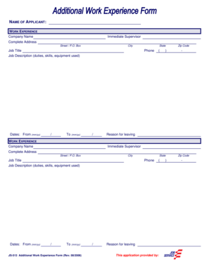 JS-513 Additional Work Experience Form