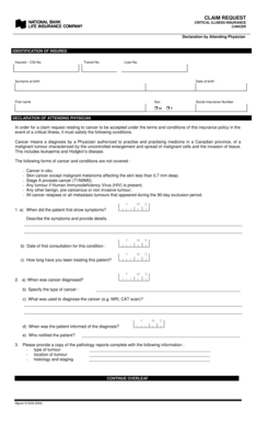 Critical Illness Insurance Cancer Claim Form