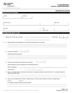 Critical Illness Insurance Claim Request