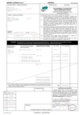 Hong Kong Import Licence Form 3