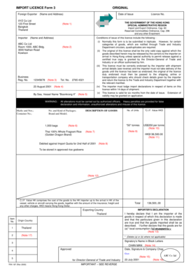 Hong Kong Import Licence Form 3
