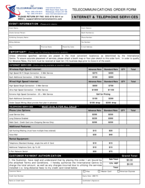 International Centre Telecommunications Order Form