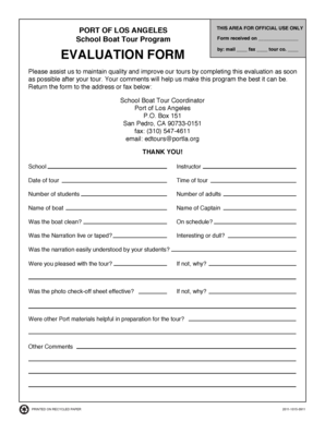 School Boat Tour Evaluation Form