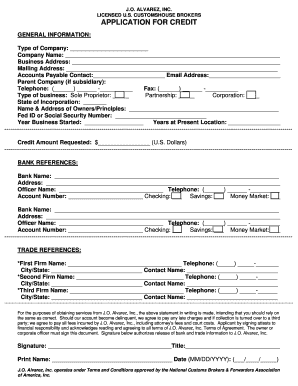 US Customs Broker Credit Application