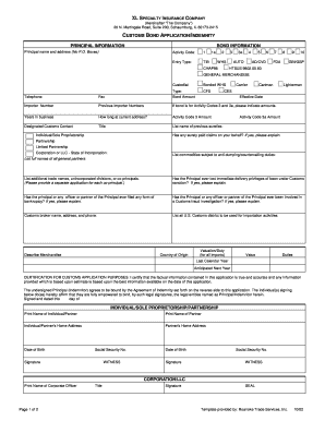 Customs Bond Application/Indemnity