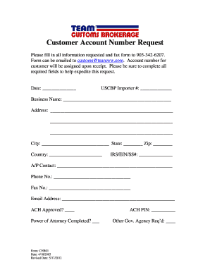 Customer Account Number Request Form