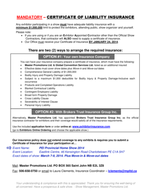 Certificate of Liability Insurance for Exhibitors