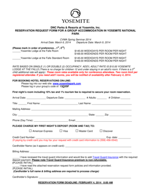 Reservation Request Form for Group Accommodation in Yosemite National Park