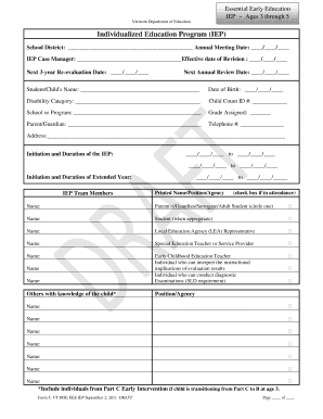 Vermont Early Education IEP Form