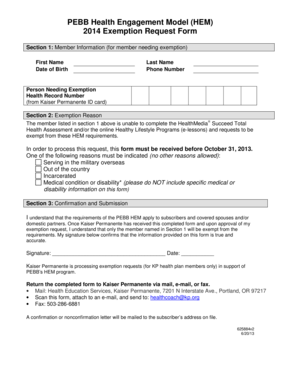 PEBB Health Engagement Model Exemption Request Form