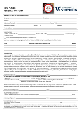 Baseball Club Registration Form