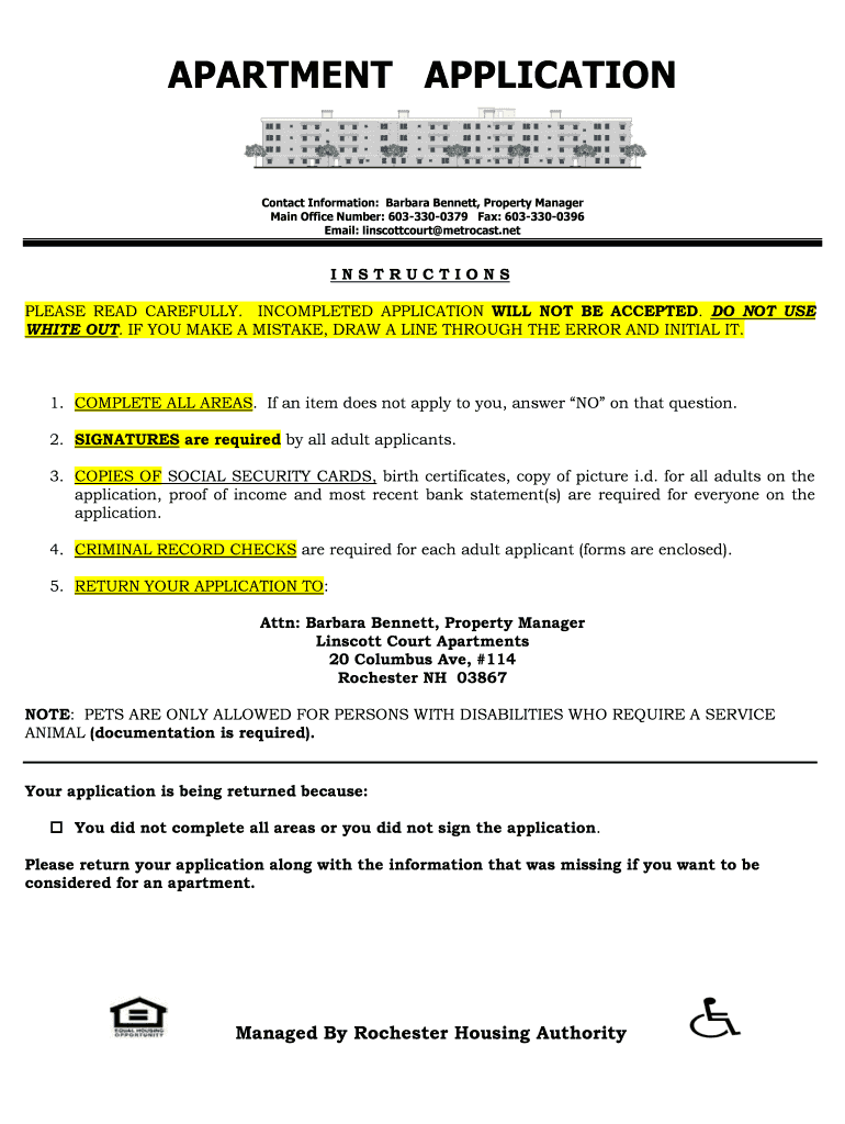 Fillable Online APARTMENT APPLICATION Linscott Court Apts Fax Email Print pdfFiller
