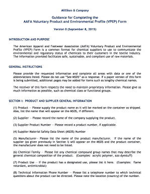 Instructions for Completing the Voluntary Product and Environmental Profile VPEP Form