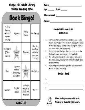 Book Bingo! - Chapel Hill Public Library - chapelhillpubliclibrary